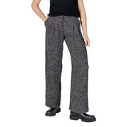 Pantalon large à chevrons noirs et gris pour femme, Jacqueline de yong, fermeture éclair et bouton, idéal pour l'automne et l'hiver.