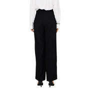 Pantalon noir taille haute à jambes larges de Jacqueline de Yong, avec fermeture éclair sur le devant et poches, coupe ajustée