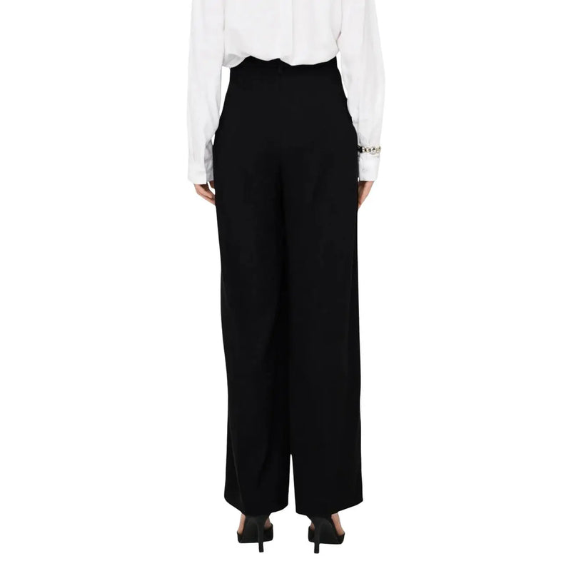 Pantalon noir taille haute à jambes larges de Jacqueline de Yong, avec fermeture éclair sur le devant et poches, coupe ajustée