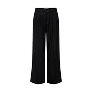 Pantalon noir à jambes larges pour femme Jacqueline de Yong, coupe cintrée élégante, plis discrets sur le devant, fermeture éclair et poches.