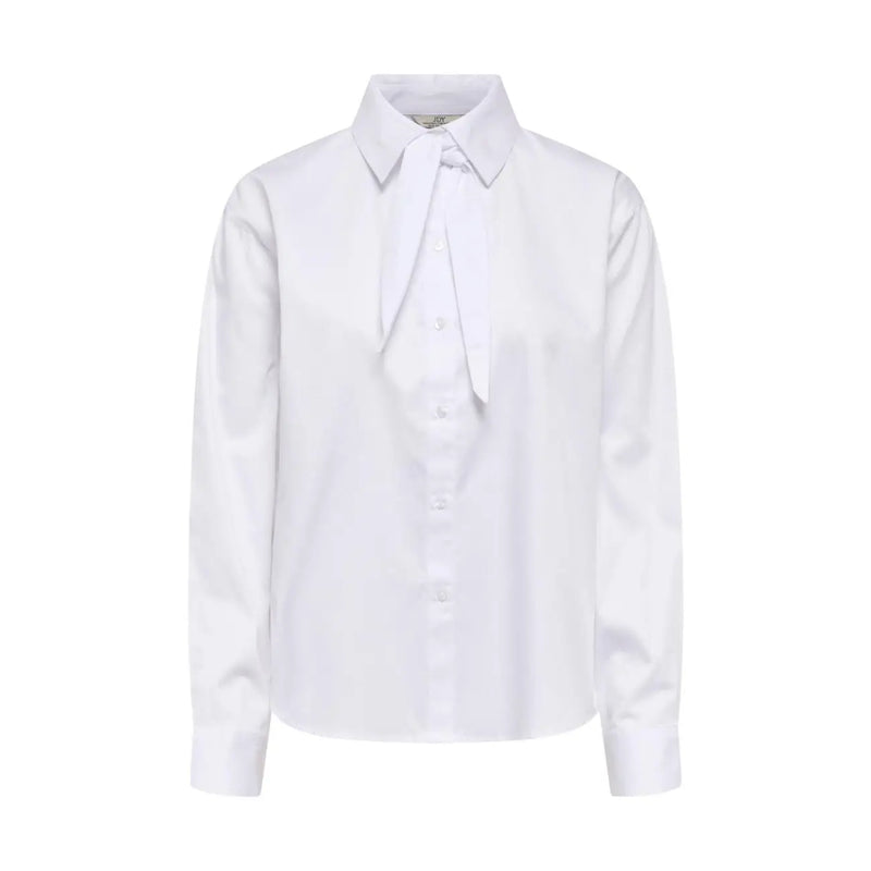 Jacqueline de yong women white cotton long classic shirt featuring a distinctive tie-front design button-down blouse