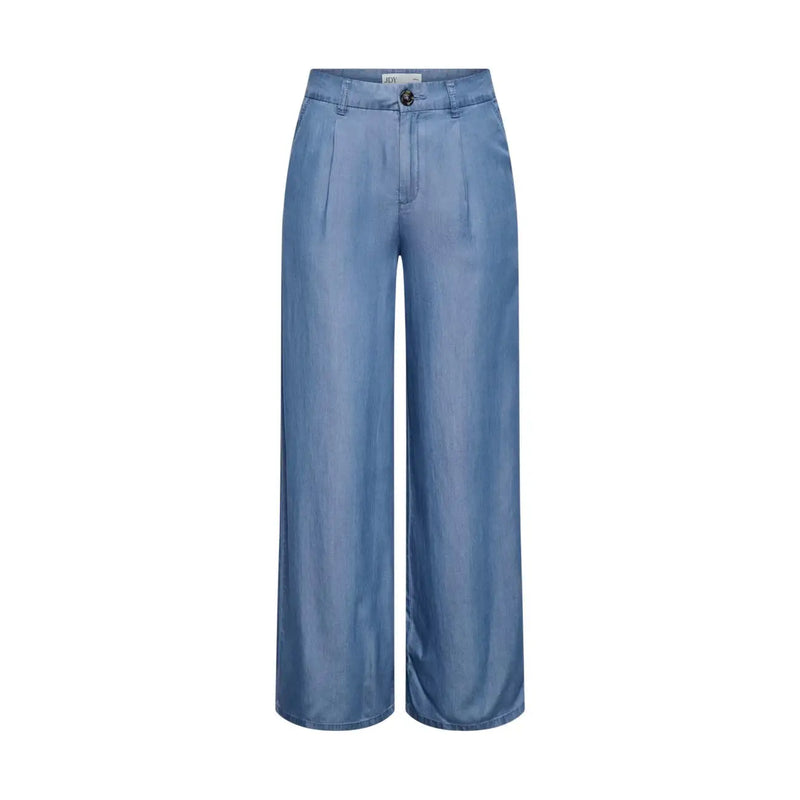 Pantalon large bleu clair en lyocell pour femme, signé Jacqueline de Yong, en tissu lisse et brillant avec fermeture à boutons