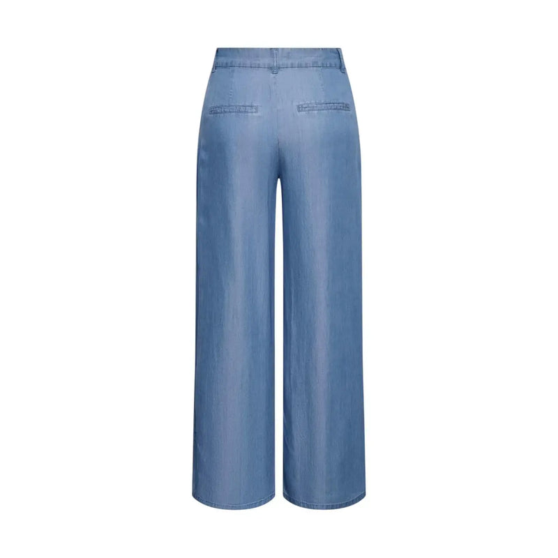 Pantalon large en lyocell bleu clair, taille haute et poches arrière, collection femme Jacqueline de Yong