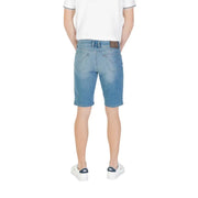 Jeckerson men blue cotton blend light-wash denim shorts with classic five-pocket design and brown leather patch