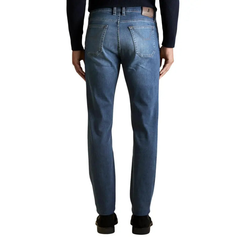 Jeckerson Jean homme bleu en coton stretch, coupe slim, jambe droite, délavage subtil aux cuisses