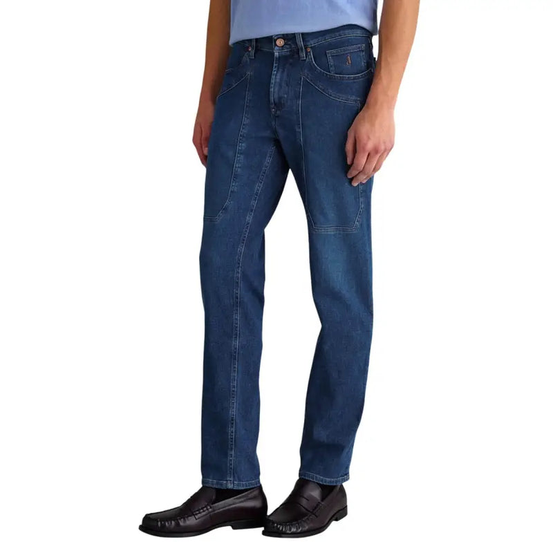 denim bleu foncé Jeckerson Jean homme coupe slim, jambe droite classique et délavage subtil aux cuisses, en coton biologique