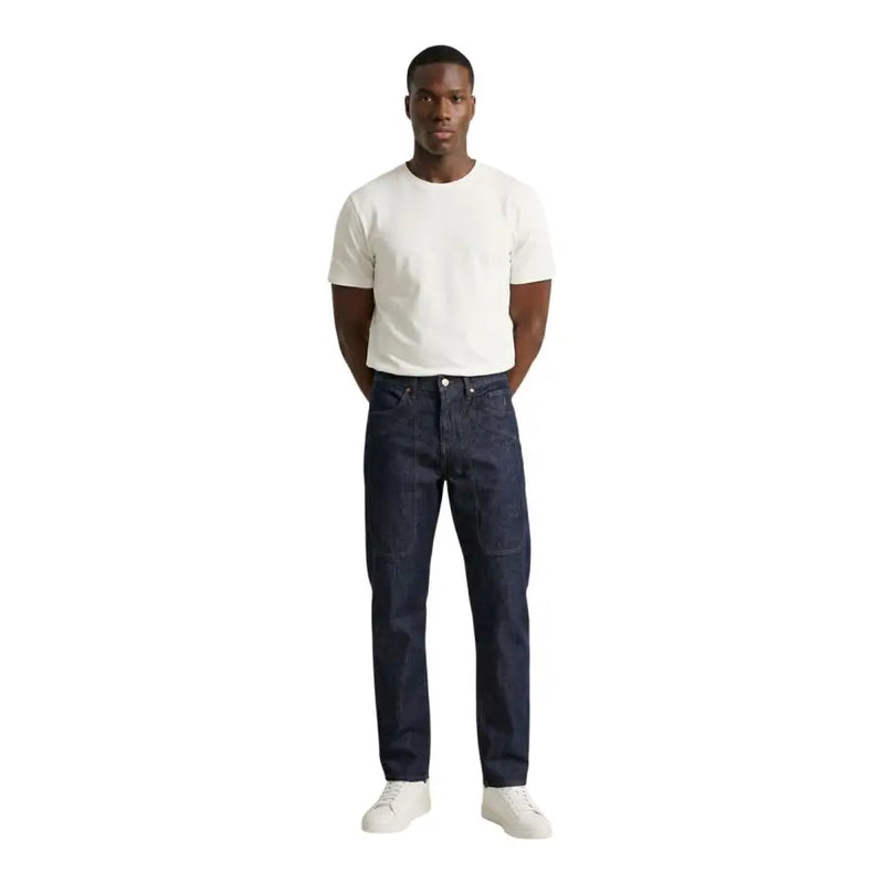 Indigo foncé jeckerson Jean homme en coton biologique, coupe classique cinq poches et délavage subtil aux cuisses