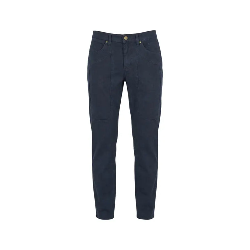 Jean en denim bleu foncé avec une coupe classique à cinq poches et des détails de couture discrets par Jeckerson pantalons pour hommes