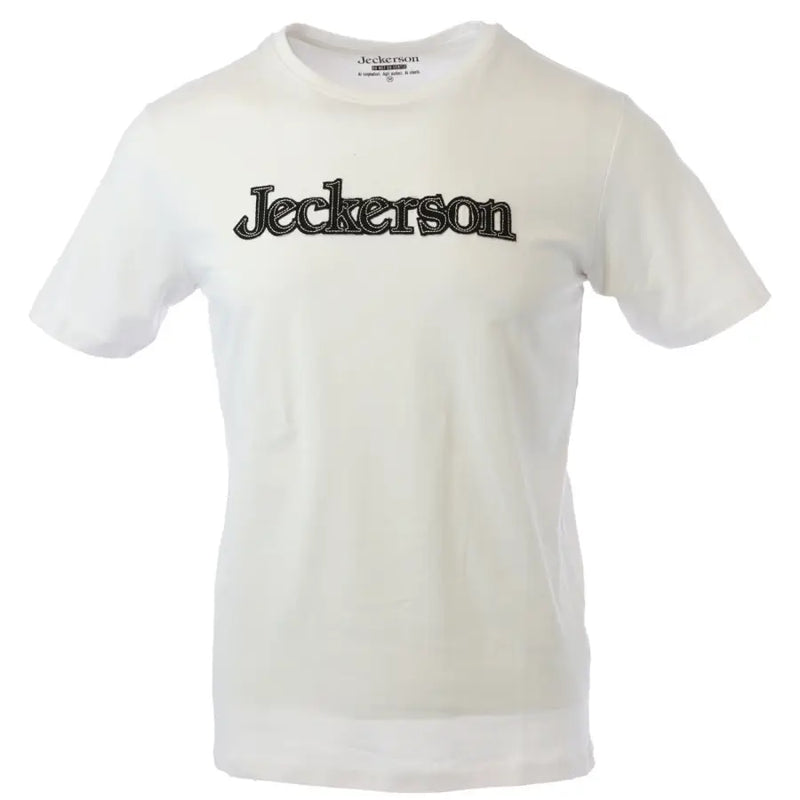 Jeckerson men’s slim fit white cotton t-shirt with black embroidered jeckerson logo across the chest