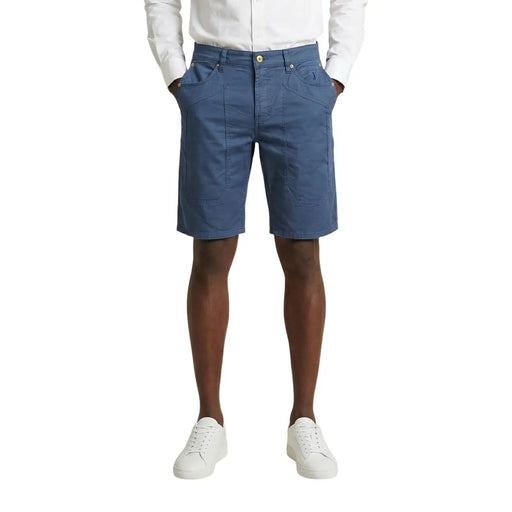 Jeckerson Short slim Jayden pour homme en denim bleu, cinq poches et bouton doré, vue de face