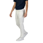 Jeckerson white cotton men spring summer trousers in slim-fit white denim with subtle stitching details
