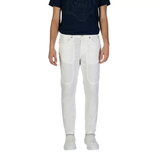 Jeckerson white cotton men spring summer trousers in white denim with a clean straight-leg cut and subtle stitching details