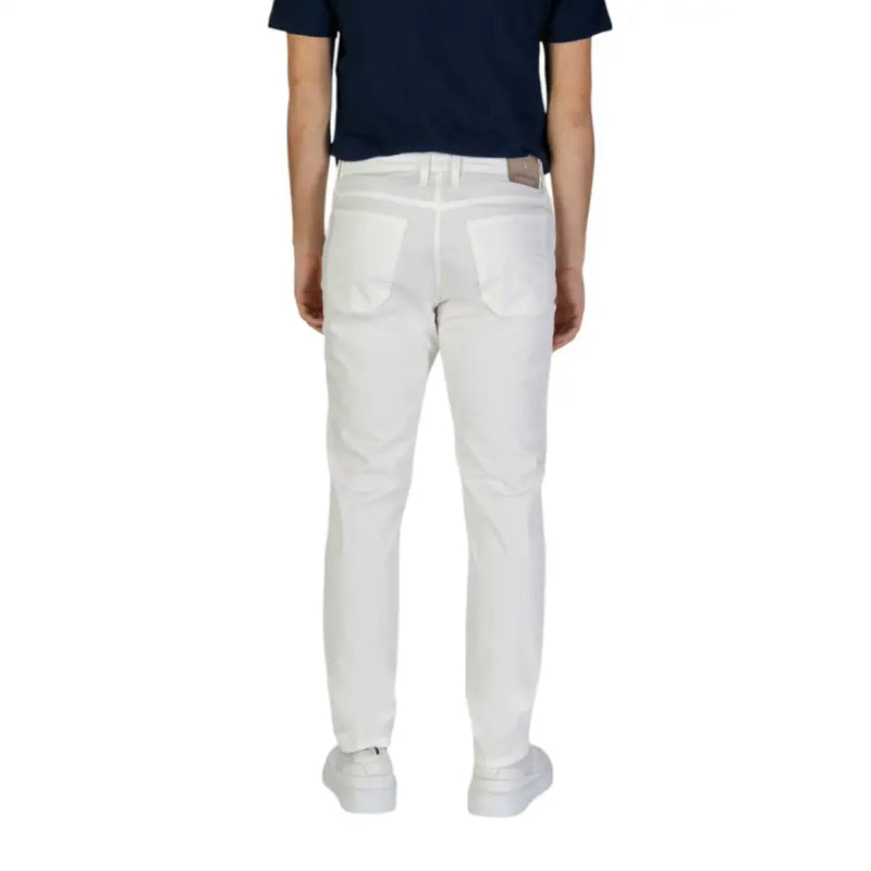 Jeckerson white cotton men spring summer trousers in clean straight-leg cut with subtle stitching details