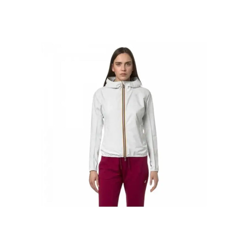 K-way Veste blanche à capuche pour femme avec fermeture éclair dorée, coupe ajustée, printemps-été