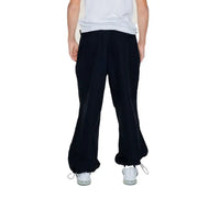 Karl kani men’s black plain trousers wide-leg relaxed fit with drawstring cuffs 100 percent cotton