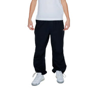 Karl kani mens black plain trousers 100 percent cotton with drawstring cuffs and side pockets front view