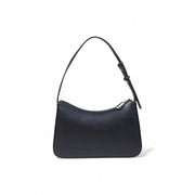 Karl Lagerfeld black faux leather handbag with textured surface silver-toned zipper and zip pockets for organized storage