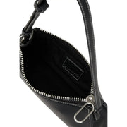 Black leather crossbody bag by Karl Lagerfeld with silver-toned zipper and hardware and inside pockets
