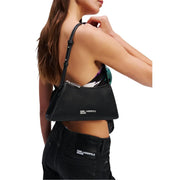 Karl Lagerfeld black polyurethane shoulder bag with sleek structured design silver-tone hardware and inside pockets