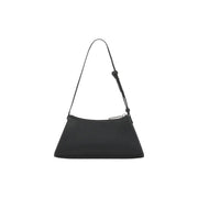 Karl Lagerfeld black textured leather shoulder bag with sleek minimalist design and silver zipper with inside pockets