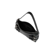 Karl Lagerfeld black leather crossbody bag with silver hardware and dual zippers featuring interior pockets