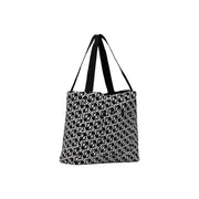 Karl Lagerfeld jeans black print tote bag with repeating interlocking k logo pattern in black and white