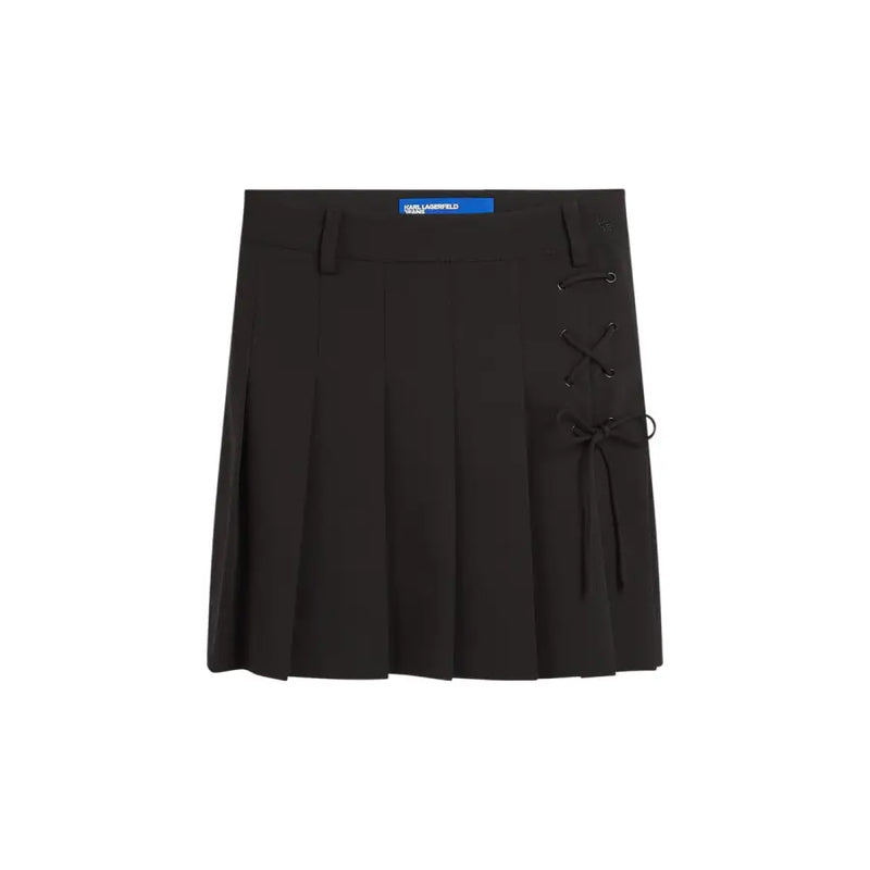 Karl Lagerfeld jeans black pleated skirt for women with lace-up side detail and blue label