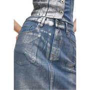 Karl Lagerfeld Jeans light blue cotton skirt for women with distressed tie-dye effect and silver-toned buttons