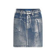 Karl Lagerfeld jeans light blue cotton skirt for women in distressed denim with silver hardware and multiple pockets