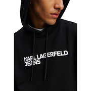 Black Karl Lagerfeld Jeans men’s long sleeve hoodie with bold white print and front pocket sweatshirt design