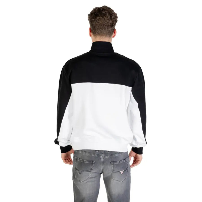 Karl lagerfeld jeans men fall winter long sweatshirt in black and white color block with high collar and ribbed cuffs