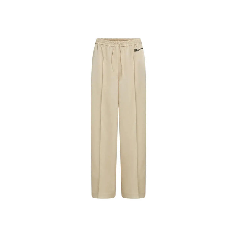 Karl lagerfeld Jean femme beige à jambes larges en satin avec taille élastiquée à cordon et logo discret sur le côté