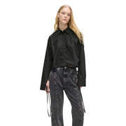 Karl Lagerfeld Jeans women black organic cotton long shirt with classic collar and slightly flared cuffs