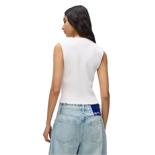 Débardeur blanc sans manches en maille top avec ourlet festonné et boutons en V au col par Karl Lagerfeld Jeans femme
