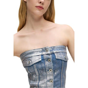 Corset bustier en denim top avec un délavage bleu délavé et des boutons argentés de karl lagerfeld collection de jeans pour femmes