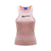 Débardeur en coton côtelé rose pâle top pour les femmes noires karl lagerfeld inscription jeans sur la poitrine