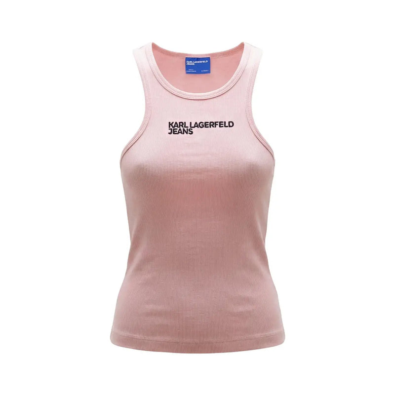 Débardeur en coton côtelé rose pâle top pour les femmes noires karl lagerfeld inscription jeans sur la poitrine