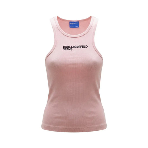 Débardeur en coton côtelé rose pâle top pour les femmes noires karl lagerfeld inscription jeans sur la poitrine
