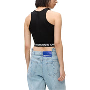 crop top noir sans manches en viscose top avec du blanc karl lagerfeld jeans avec logo sur la ceinture pour femmes