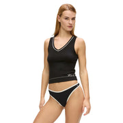 Noir karl lagerfeld réservoir de marque top avec bordure blanche en viscose pour femme avec décolleté en V