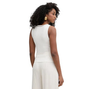 Débardeur blanc sans manches à col en V top avec garniture noire par Karl Lagerfeld Jeans en viscose beige pour femmes