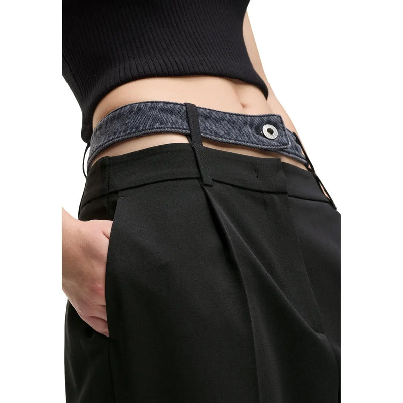 Ceinture en denim bleu foncé avec boucle en métal argenté karl lagerfeld Jean femme pantalon noir fermeture éclair bouton b1w10085
