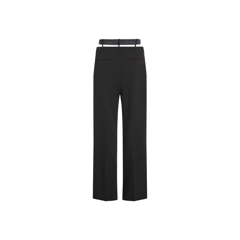 Karl Lagerfeld Jean noir pour femme, pantalon large à coupe ajustée et ceinture assortie ornée de subtils détails effilochés.