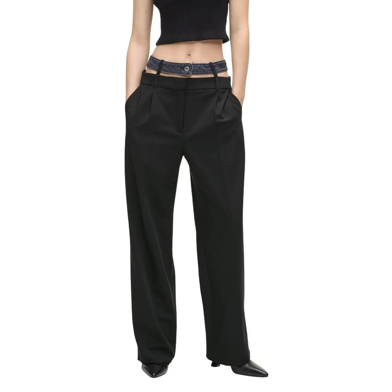 Noir karl lagerfeld Jean femme coupe ajustée et élégante, jambes larges et plis discrets à la taille