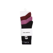 Karl Lagerfeld Sous-vêtements Jeans pour femme, lot de 3 paires de chaussettes en coton bordeaux, violet et noir avec logo tête de mort au niveau du poignet.