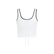 brassière blanche froncée top par Karl Lagerfeld Jean avec bordure noire à l'encolure et aux emmanchures laissant apparaître un cordon de serrage au dos