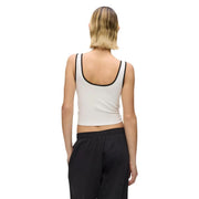 brassière blanche froncée top par Karl Lagerfeld Jean à fines bretelles et col en V avec bordure noire pour femme