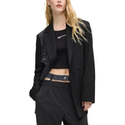 Karl Lagerfeld Blazer noir pour femme en jean, col à revers et empiècements en denim aux épaules.