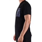 Karl Lagerfeld T-shirt noir en coton pour homme, manches courtes, avec un écusson de poitrine bleu pailleté.