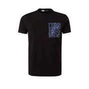 Karl Lagerfeld T-shirt noir en coton pour homme avec une poche avant ornée de sequins bleus scintillants.